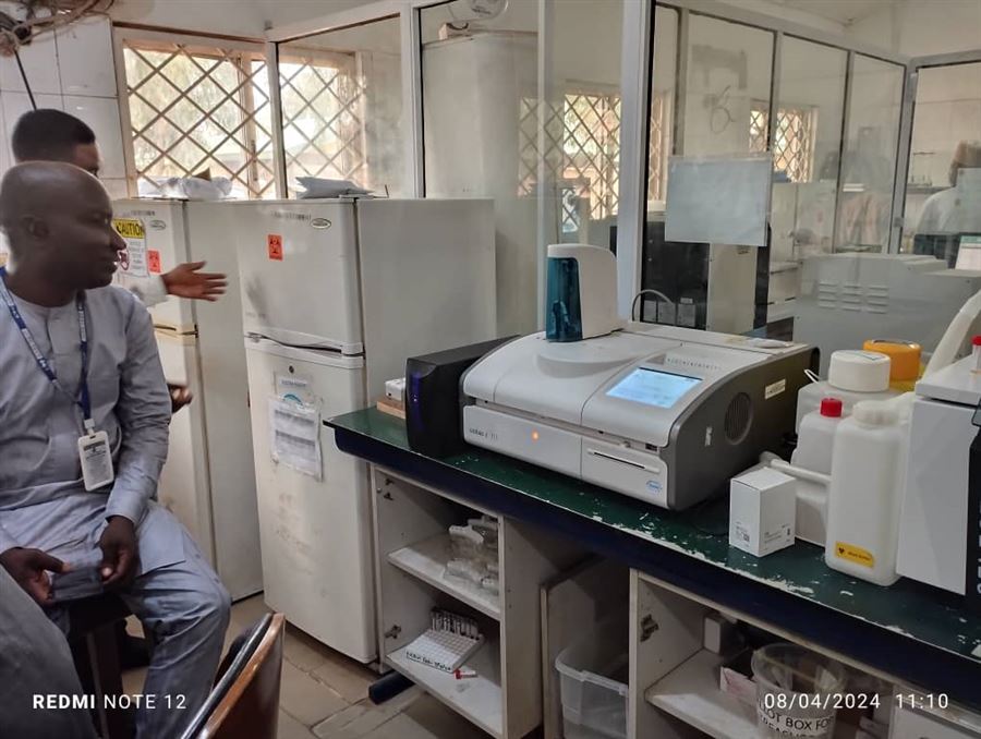 Modern clinical chemistry analyser used in a diagnostic laboratory